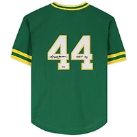 Maillot d'entraînement au bâton autographié par Reggie Jackson Kelly Green Athletics de la collection Cooperstown de Mitchell & Ness avec inscription « HOF 93 »