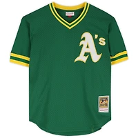 Maillot d'entraînement au bâton autographié par Reggie Jackson Kelly Green Athletics de la collection Cooperstown de Mitchell & Ness avec inscription « HOF 93 »
