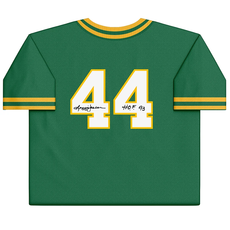 Maillot d'entraînement au bâton autographié par Reggie Jackson Kelly Green Athletics de la collection Cooperstown de Mitchell & Ness avec inscription « HOF 93 »