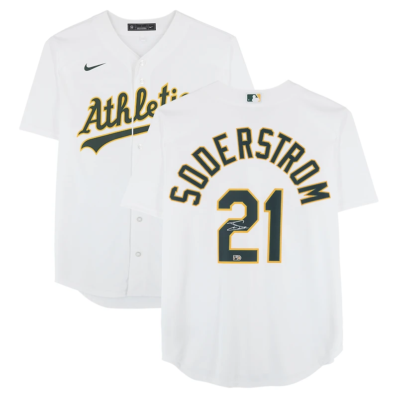 Tyler Soderstrom Athletics Autographed White Nike Replica Jersey