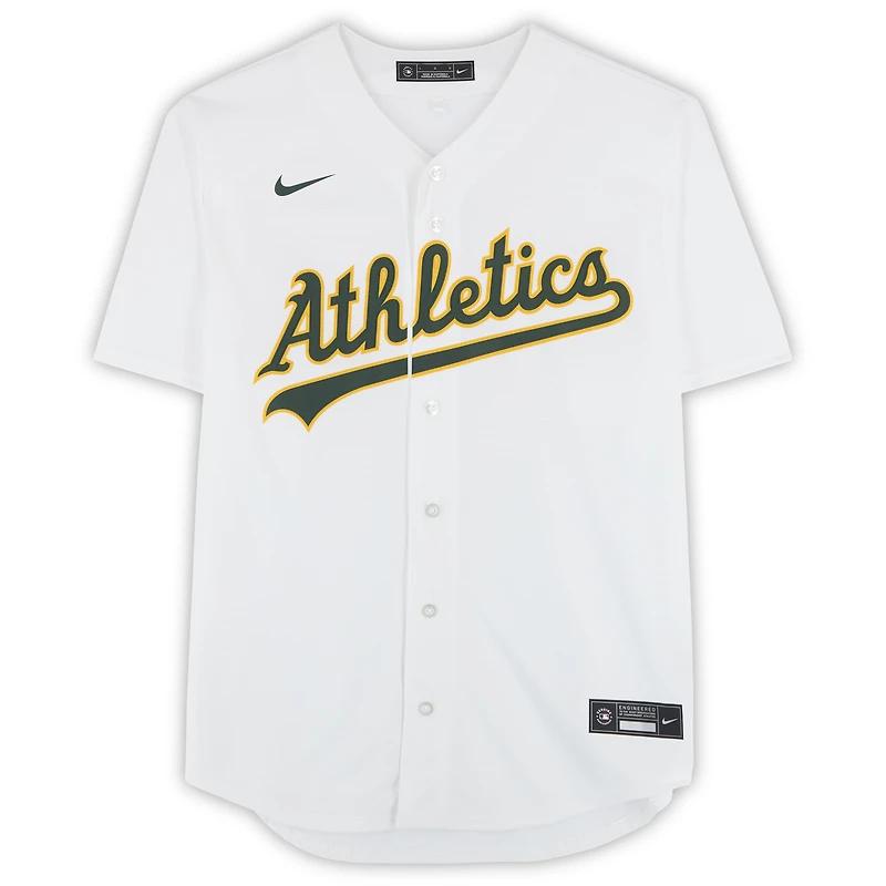 Tyler Soderstrom Athletics Autographed White Nike Replica Jersey with "Let's Go A's" Inscription 