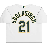 Tyler Soderstrom Athletics Autographed White Nike Replica Jersey with "Let's Go A's" Inscription 