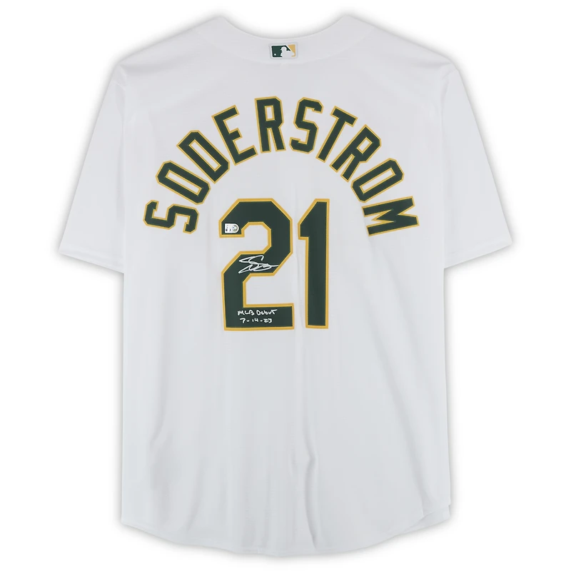 Tyler Soderstrom Athletics Autographed White Nike Replica Jersey with "MLB Debut 7/14/23" Inscription