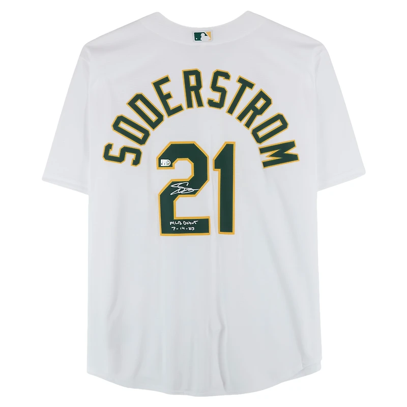 Tyler Soderstrom Athletics Autographed White Nike Replica Jersey with "MLB Debut 7/14/23" Inscription