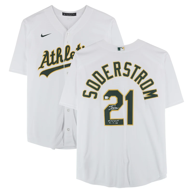 Tyler Soderstrom Athletics Autographed White Nike Replica Jersey with "MLB Debut 7/14/23" Inscription