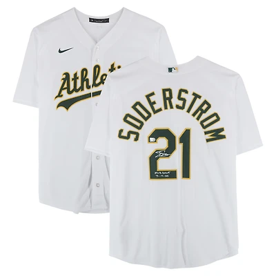 Tyler Soderstrom Athletics Autographed White Nike Replica Jersey with "MLB Debut 7/14/23" Inscription