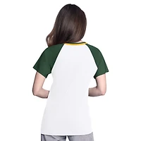 Women's G-III 4Her by Carl Banks  White/Green Athletics Ball Park Raglan V-Neck T-Shirt