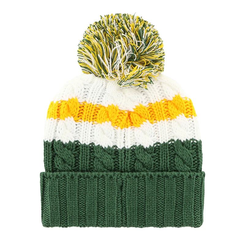 Women's '47 White/Green Athletics Ashfield Cuffed Knit Hat with Pom