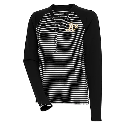 Women's Antigua Black/White Athletics Maverick Henley Long Sleeve T-Shirt