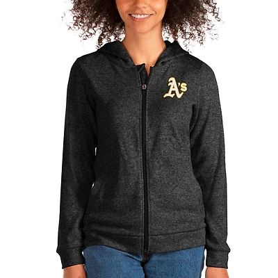 Women's Antigua Heathered Black Athletics Team Absolute Full-Zip Hoodie