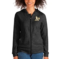 Women's Antigua Heathered Black Athletics Team Absolute Full-Zip Hoodie