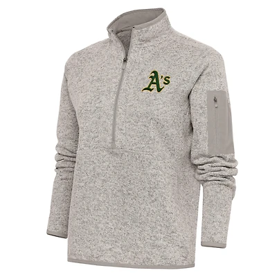 Women's Antigua Oatmeal Athletics Logo Fortune Quarter-Zip Pullover Jacket
