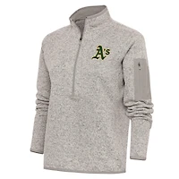 Women's Antigua Oatmeal Athletics Logo Fortune Quarter-Zip Pullover Jacket