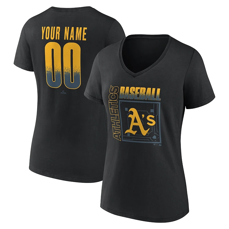 T-shirt à col en V personnalisé avec nom et numéro, style « Home Field Pop » pour femmes, noir, de l'équipe d'athlétisme.