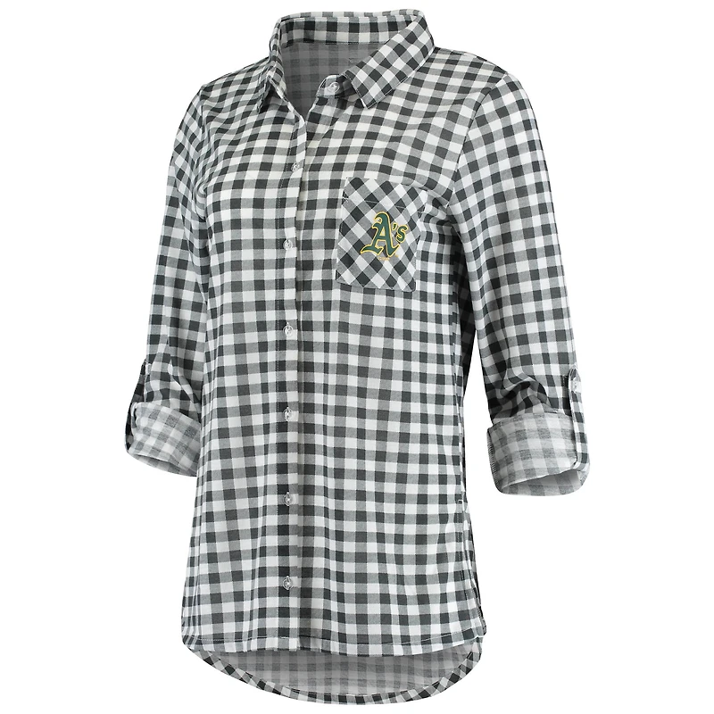 Women's Concepts Sport Charcoal Athletics Wanderer Long Sleeve Button-Up Nightshirt