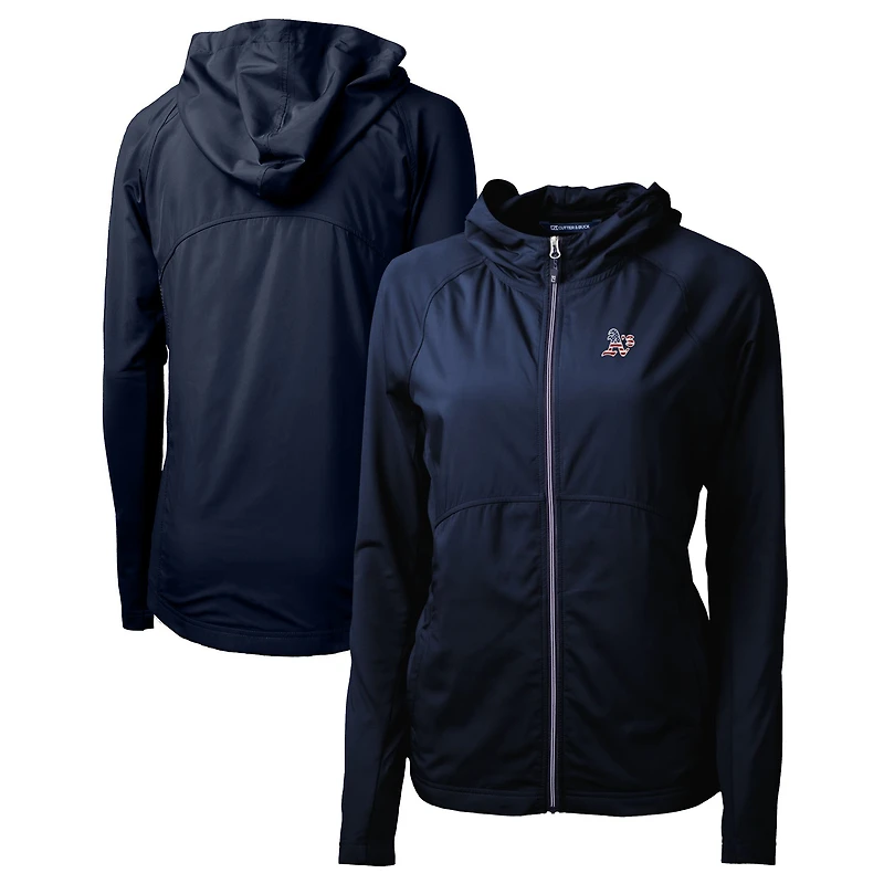 Women's Cutter & Buck Navy Athletics Americana Logo Adapt Eco Knit Hybrid Recycled Full-Zip Hoodie