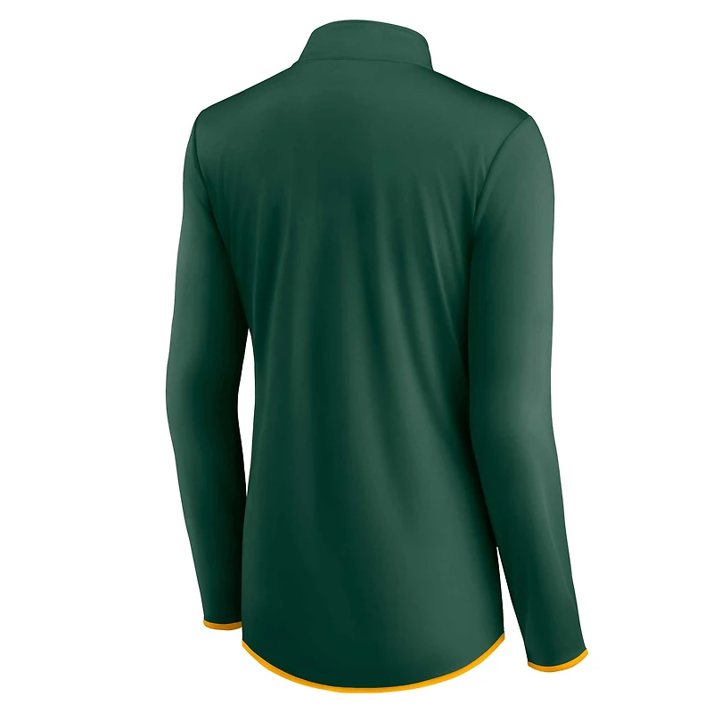Women's Fanatics Green Athletics Corner Quarter-Zip Top