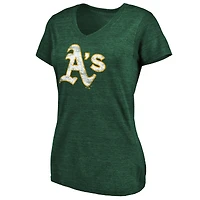Women's Fanatics Heathered Green Athletics Core Weathered Tri-Blend V-Neck T-Shirt