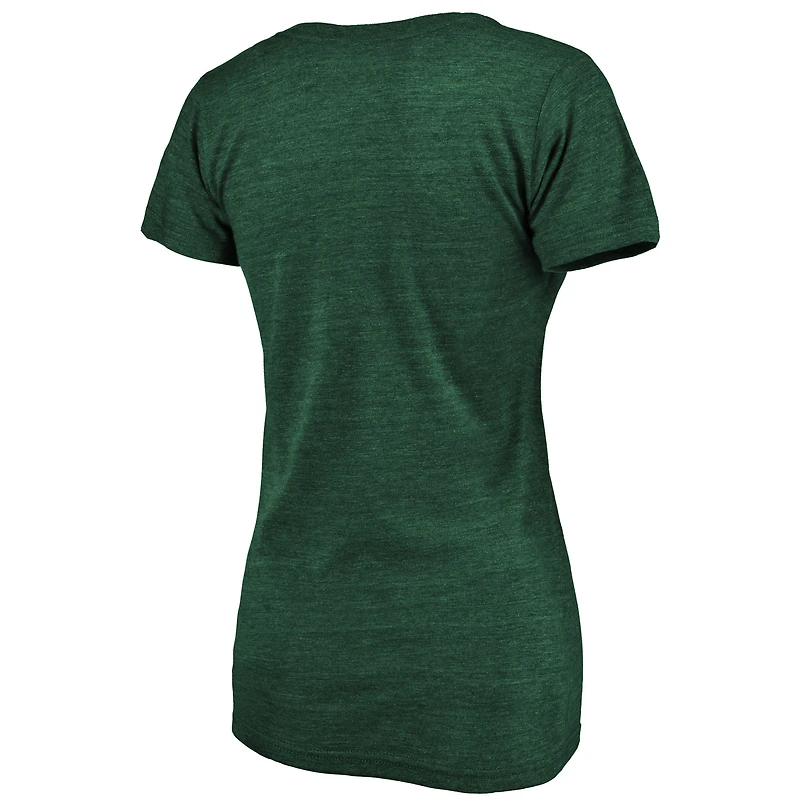 Women's Fanatics Heathered Green Athletics Core Weathered Tri-Blend V-Neck T-Shirt