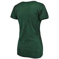 Women's Fanatics Heathered Green Athletics Core Weathered Tri-Blend V-Neck T-Shirt