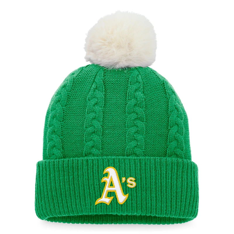 Women's Fanatics Kelly Green Athletics Cable Cuffed Knit Hat with Pom