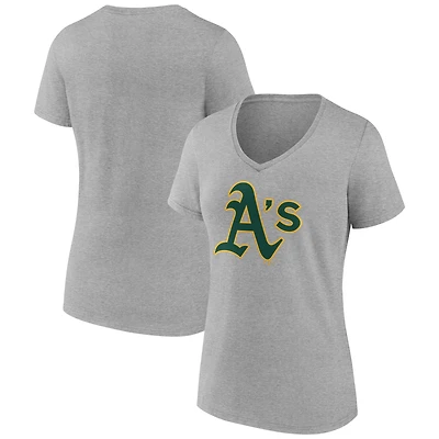 T-shirt de sport gris à col en V avec logo officiel pour femme