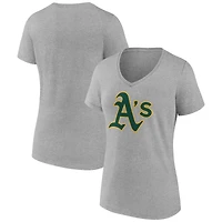 T-shirt de sport gris à col en V avec logo officiel pour femme