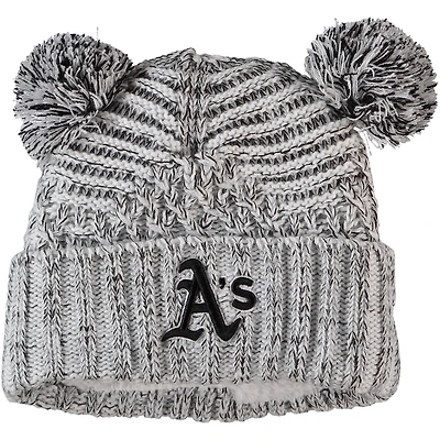 Women's New Era Gray Athletics Dual Cuffed Knit Hat with Poms