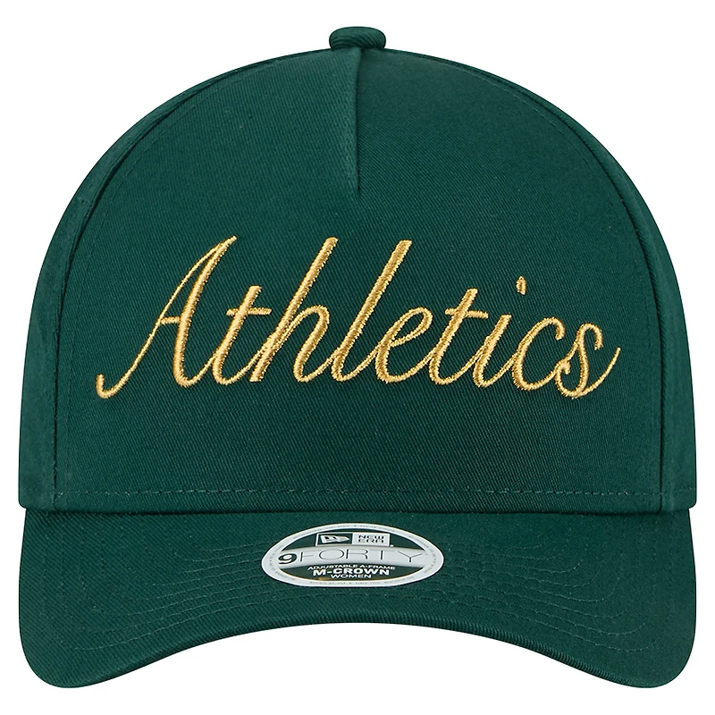 Women's New Era Green Athletics Metallic A-Frame 9FORTY Adjustable Hat