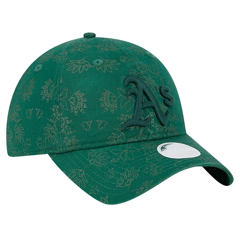 Casquette ajustable 9TWENTY Athletics verte à motif floral ton sur ton pour femme de New Era