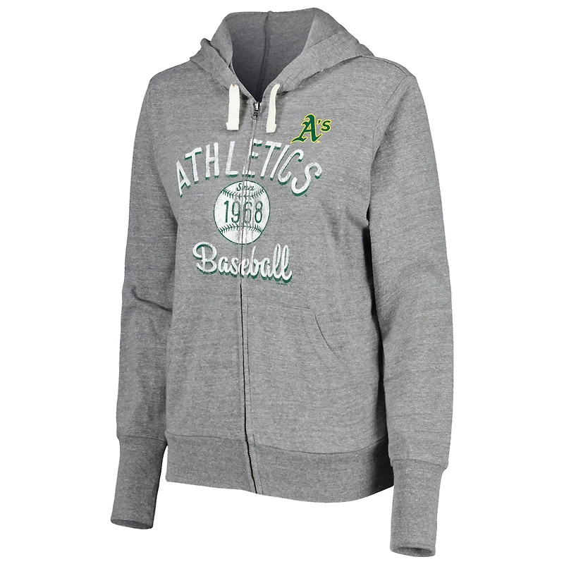 Women's Touch Gray Athletics Training Camp Tri-Blend Lightweight Full-Zip Hoodie