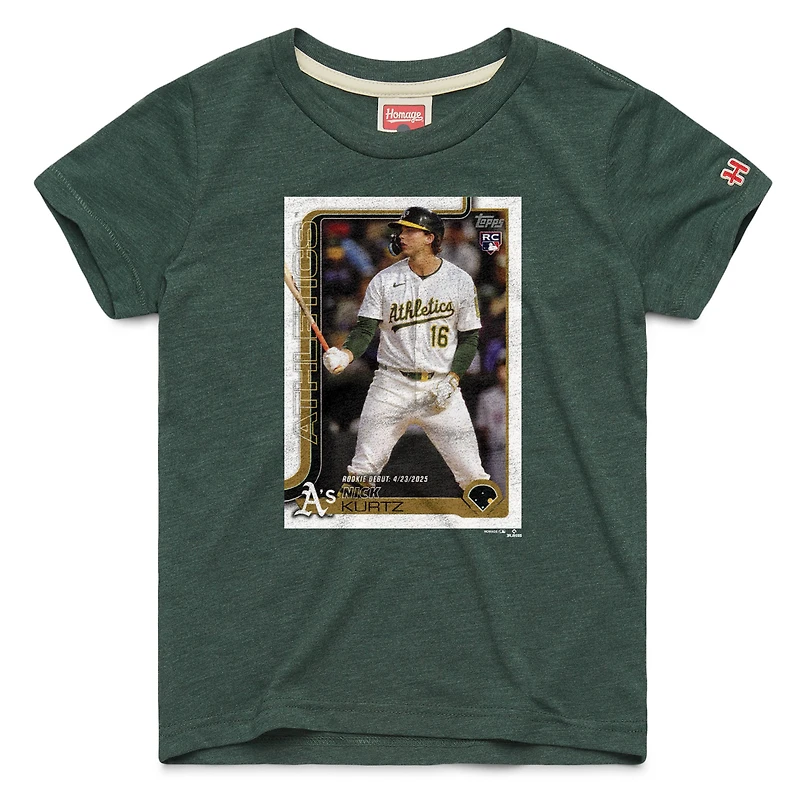 T-shirt tri-blend hommage à Nick Kurtz, carte de baseball Topps Athletics verte, pour jeunes