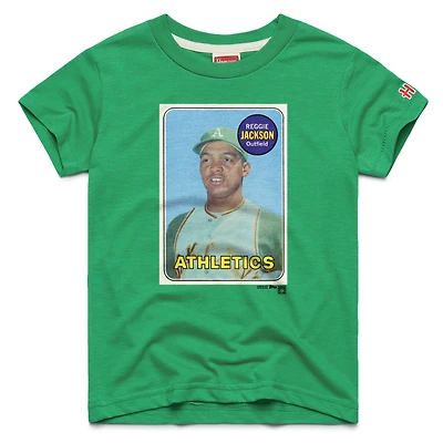 T-shirt en mélange de trois matières, hommage à Reggie Jackson, carte baseball Topps Athletics verte, pour jeunes