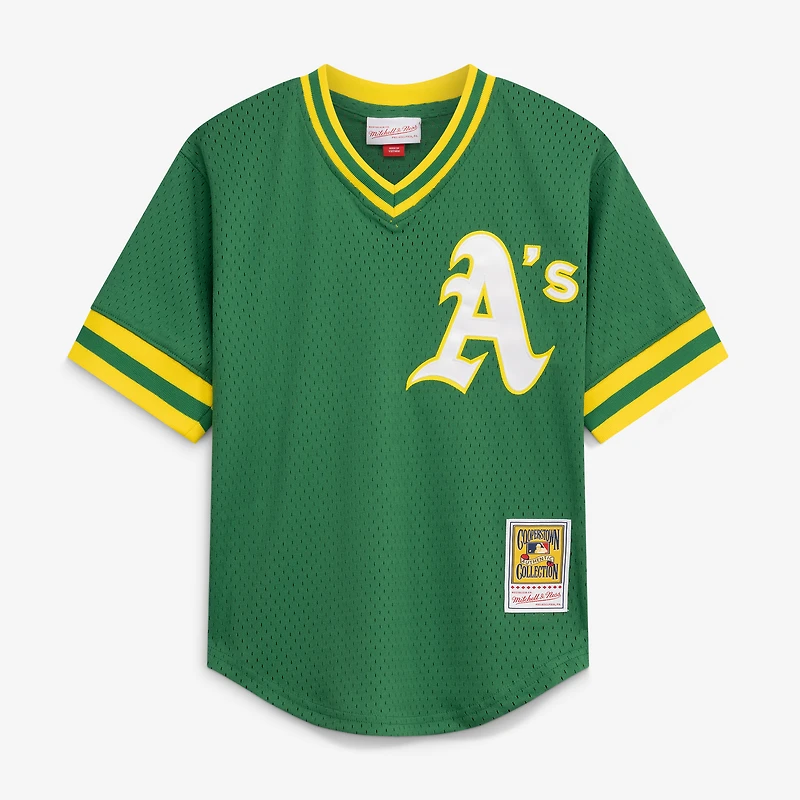 Maillot d'entraînement de frappeur en maille pour jeunes Mitchell & Ness Rickey Henderson Green Athletics Cooperstown Collection