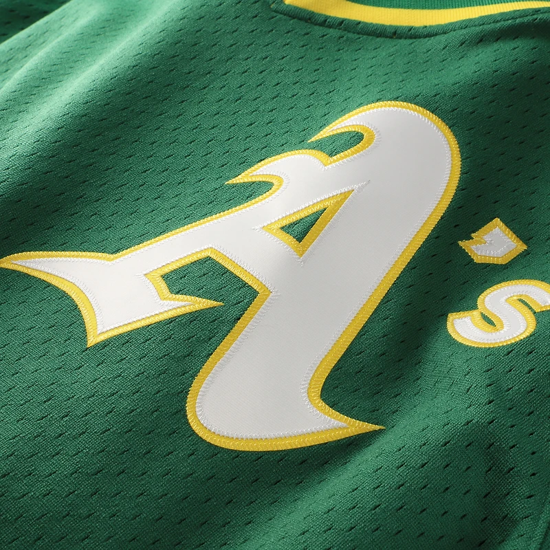 Maillot d'entraînement de frappeur en maille pour jeunes Mitchell & Ness Rickey Henderson Green Athletics Cooperstown Collection