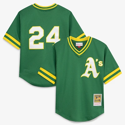 Youth Mitchell & Ness Rickey Henderson Green Athletics Cooperstown Collection Mesh Batting Practice Jersey
