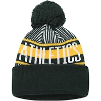 Youth New Era Green Athletics Striped Cuffed Knit Hat with Pom