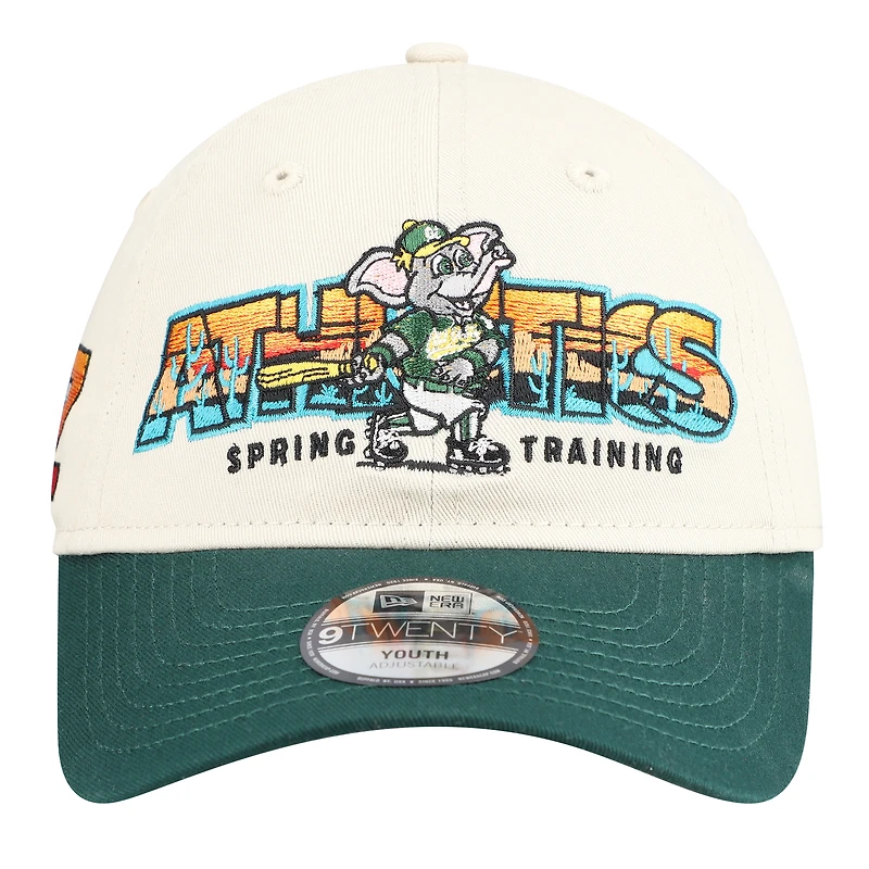 Casquette ajustable New Era Stone/Green Athletics 2026 Spring Training Fan Pack Batter 9TWENTY pour jeunes
