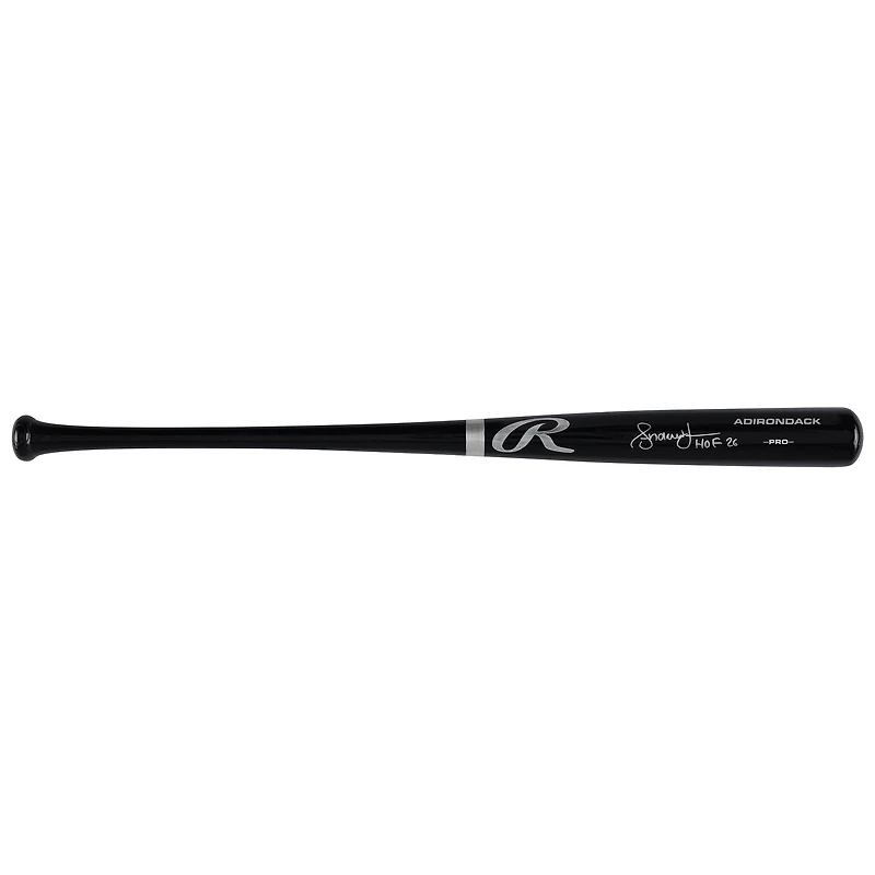 Batte de baseball Rawlings Pro noire autographiée par Andruw Jones (Atlanta Braves) avec inscription « HOF 26 ».