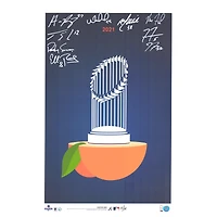 Tirage minimaliste signé à plusieurs reprises par les Atlanta Braves, champions de la Série mondiale 2021, avec logo Peach, 14" x 20" par S. Preston - Édition limitée à 21 exemplaires