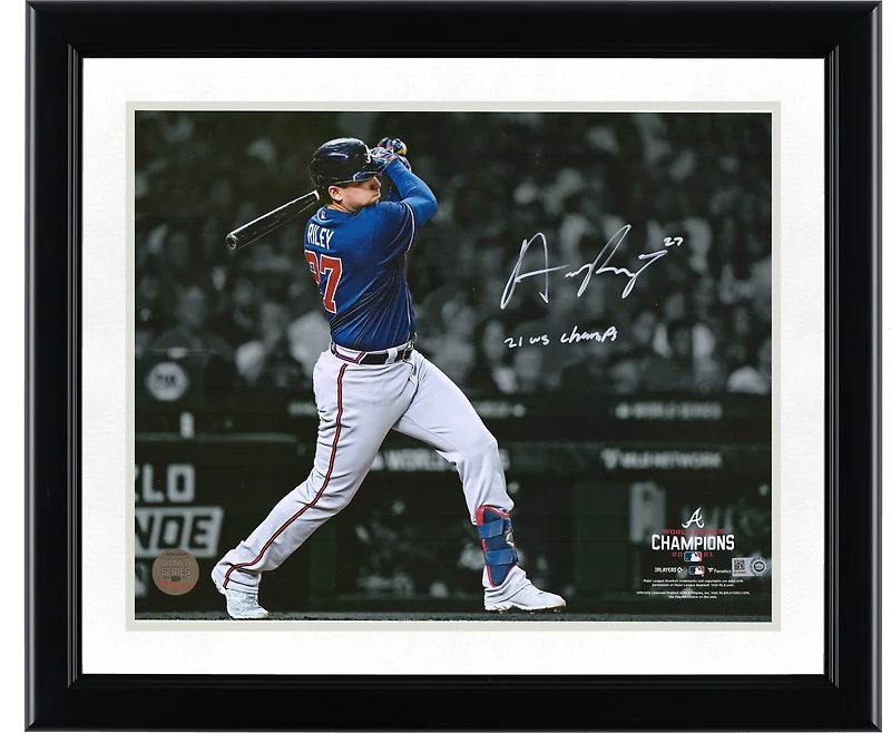 Austin Riley Atlanta Braves Autographed 11" x 14" 2021 World Series Champions Hitting Spotlight Photograph with "21 WS Champs" Inscription