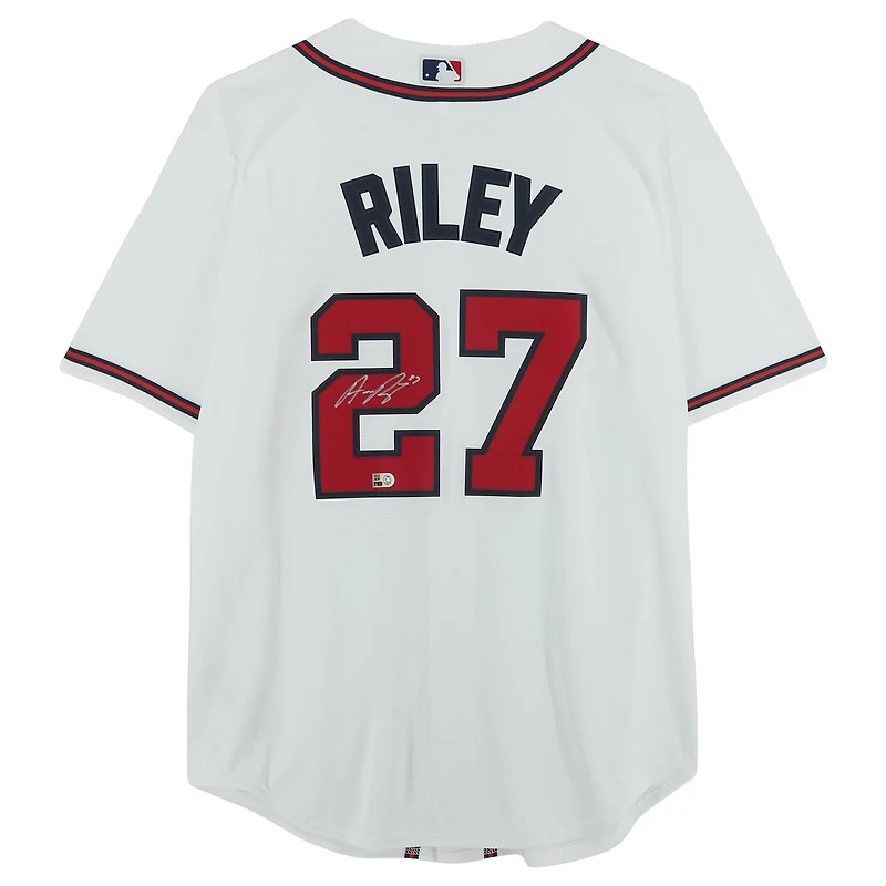 Maillot réplique blanc Nike autographié d'Austin Riley (Atlanta Braves)