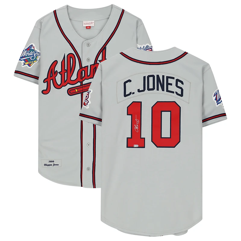 Chipper Jones Atlanta Braves Autographed Gray 1999 World Series Patch Mitchell & Ness Authentic Jersey