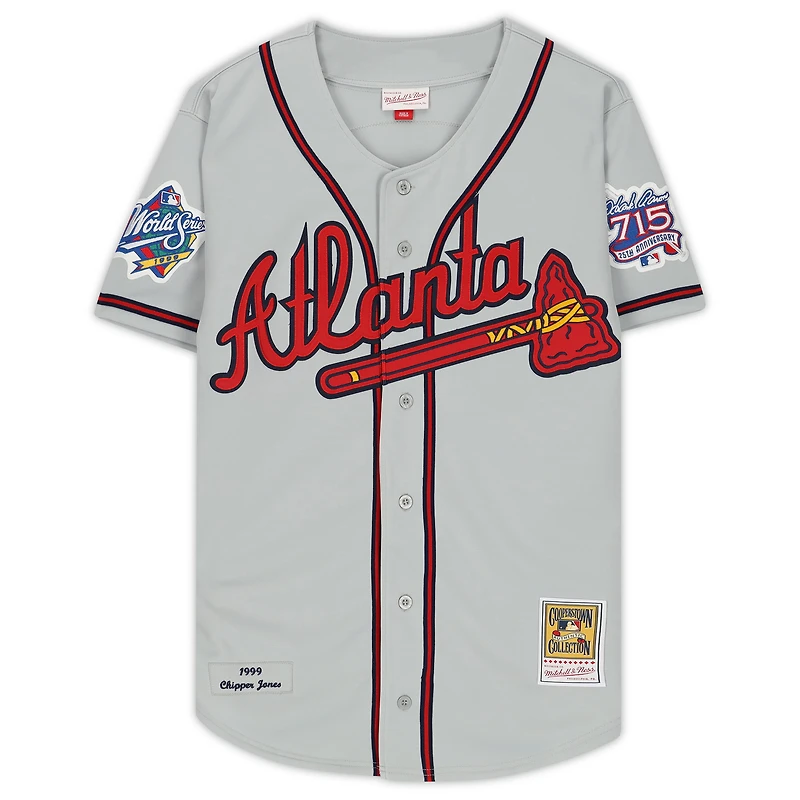 Chipper Jones Atlanta Braves Autographed Gray 1999 World Series Patch Mitchell & Ness Authentic Jersey