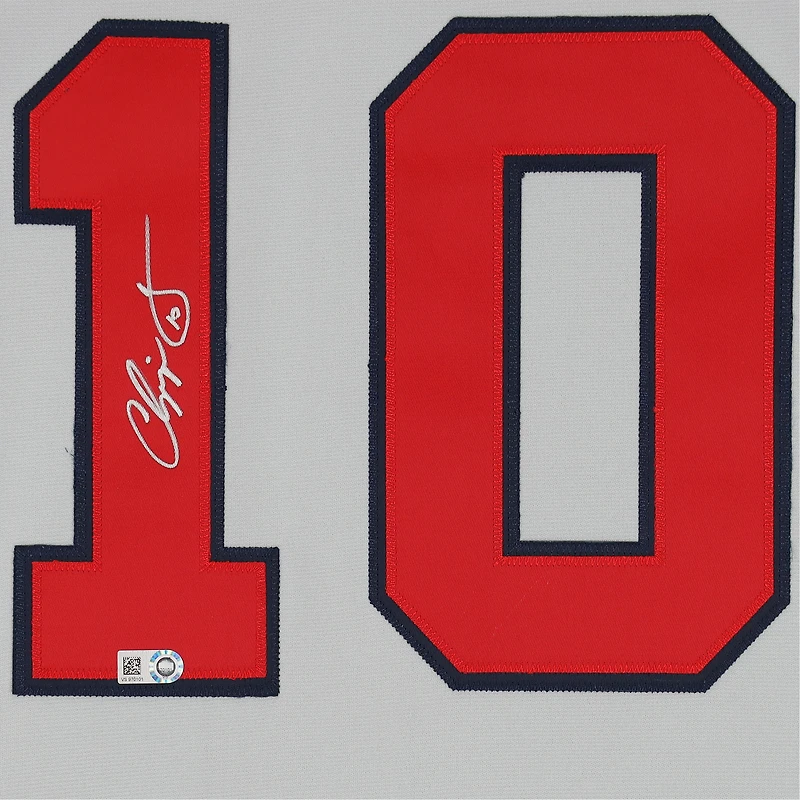 Maillot authentique Mitchell & Ness gris autographié par Chipper Jones des Braves d'Atlanta, écusson de la Série mondiale de 1999