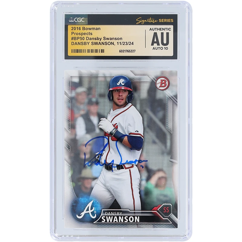 Carte autographiée 2016 Bowman Prospects #BP50 de Dansby Swanson par les Atlanta Braves, carte Auto 10 authentifiée par les fanatiques de CGC