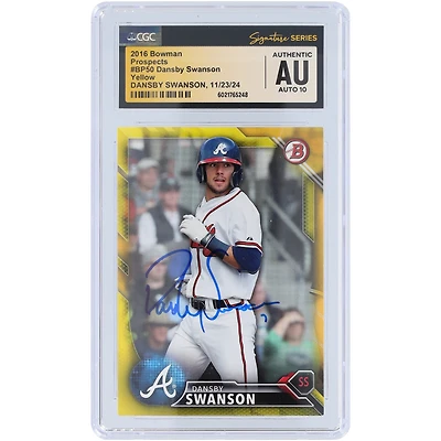 Carte autographiée 2016 Bowman Prospects jaune #BP50 de Dansby Swanson Atlanta Braves, carte autographe authentifiée CGC Fanatics Witnessed Auto 10