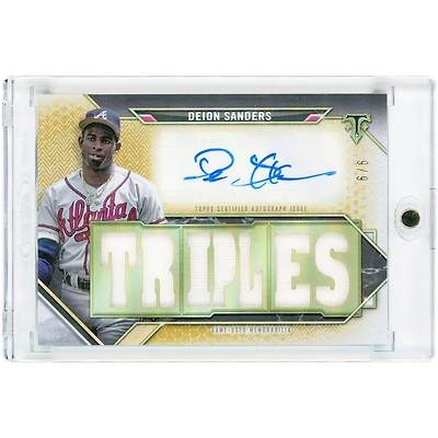 Carte autographiée de Deion Sanders (Atlanta Braves) 2021 Topps Triple Threads Multi Game-Used Relics Gold #TTAR-DSA2 #9/9