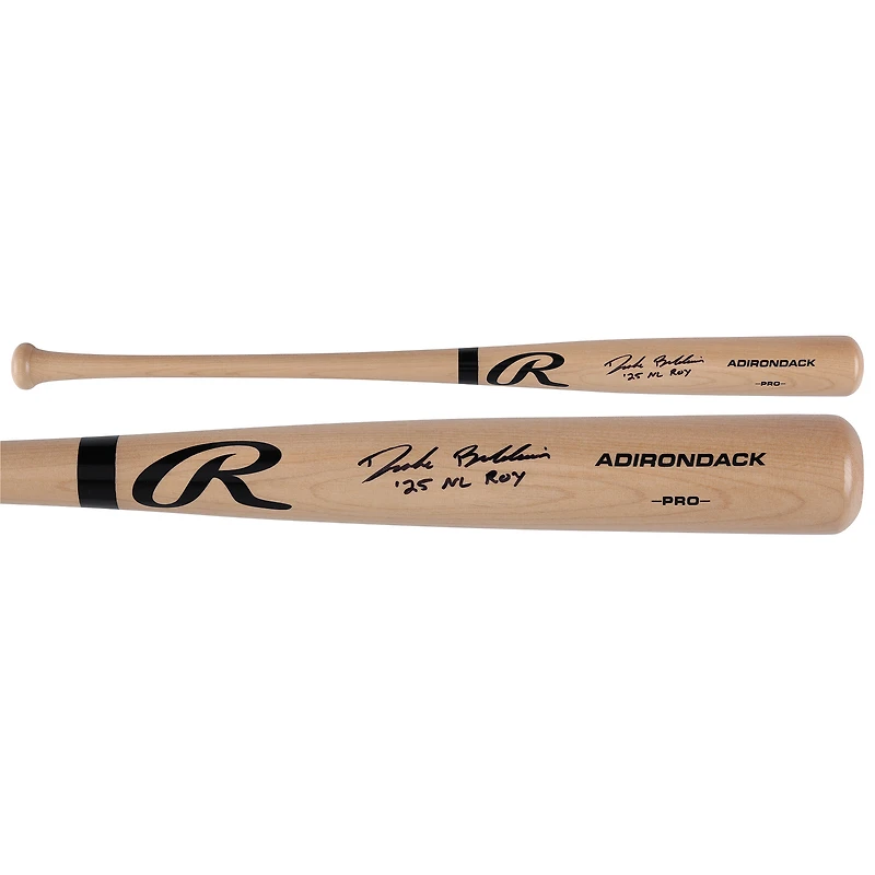 Bâton Rawlings Pro blond autographié par Drake Baldwin des Braves d'Atlanta avec inscription « 25 NL ROY »
