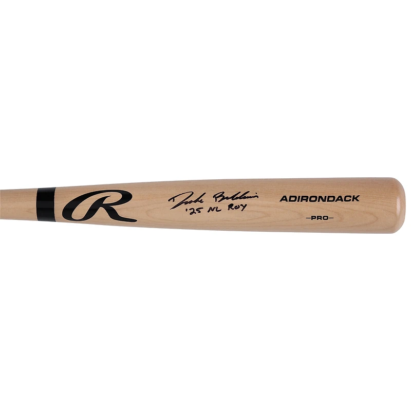 Bâton Rawlings Pro blond autographié par Drake Baldwin des Braves d'Atlanta avec inscription « 25 NL ROY »